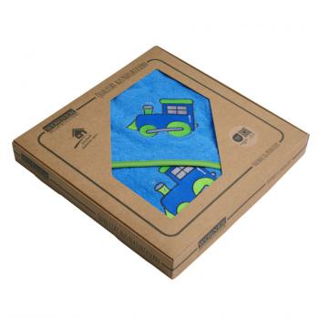 Baby Kapuzen-Badetuch und Waschhandschuh  mit Lok  ozean- Stickerei , -im Geschenkkarton